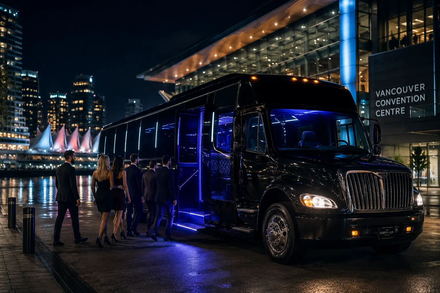 Luxury party bus in downtown Vancouver