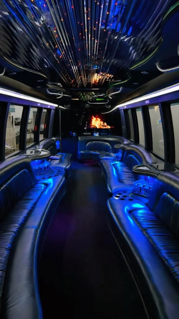 Interior of the 20-passenger lounge party bus, Vancouver BC