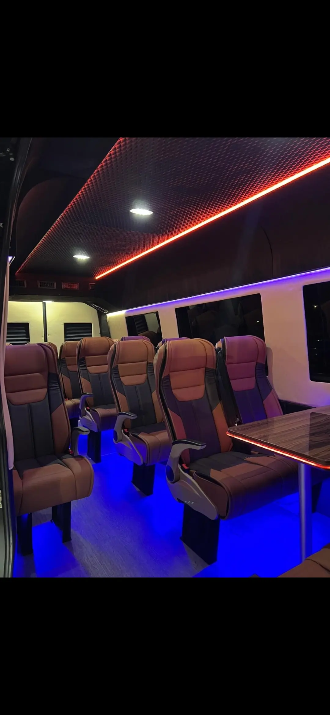 Black luxury executive van interior seating